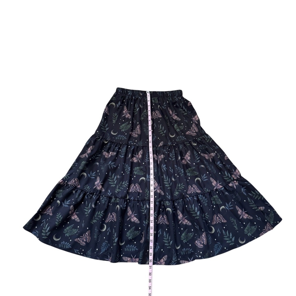 Romwe Womens Moth Moon Fern Tiered Midi Skirt Black Whimsigoth Small NWT - Picture 10 of 10